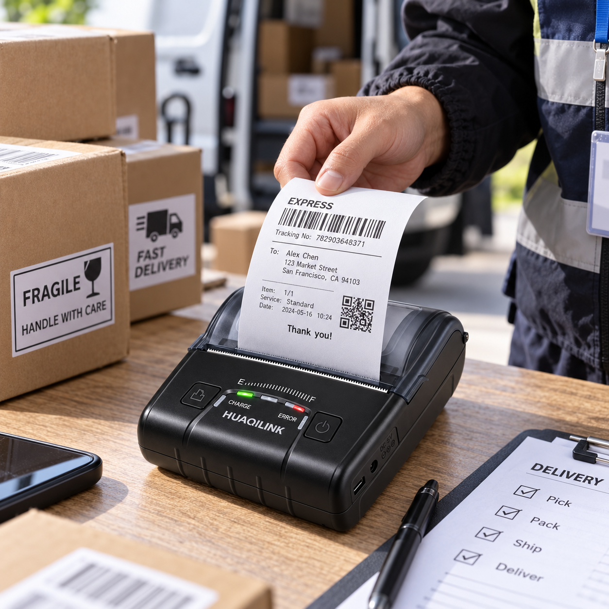 HQL-E300 delivery and logistics printing application