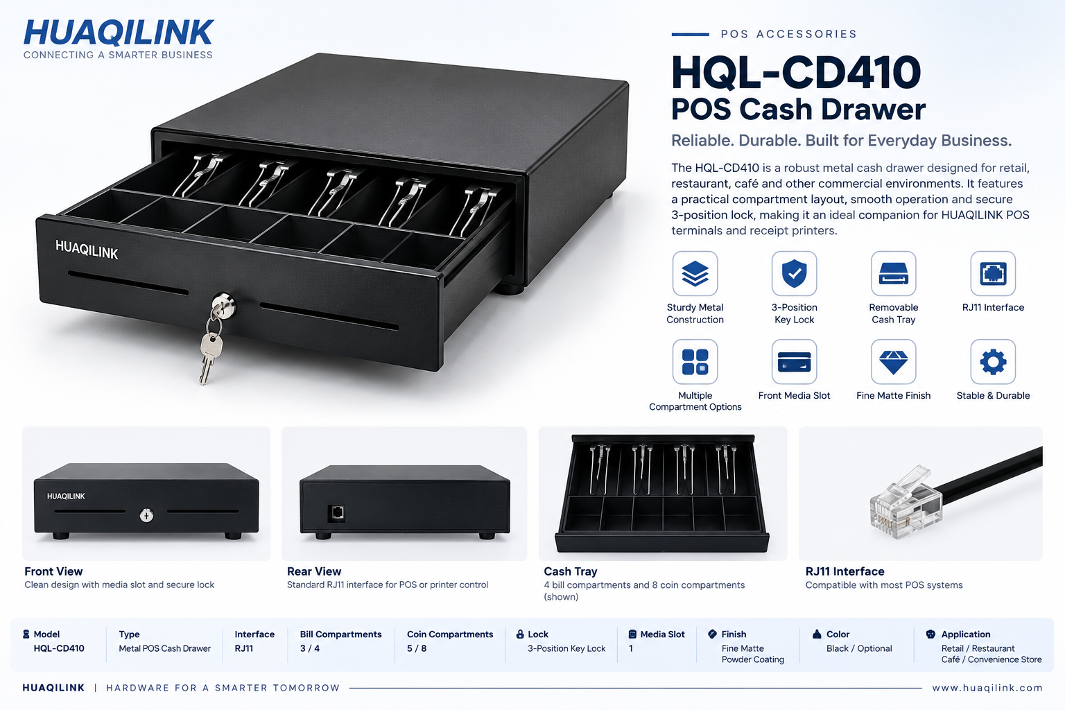 HUAQILINK HQL-CD410 POS Cash Drawer